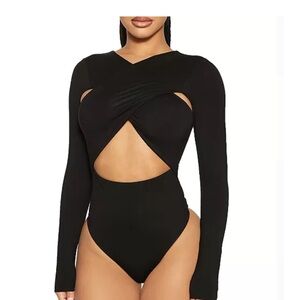 NWT-Naked Wardrobe Crisscross Wrap Long Sleeve Bodysuit